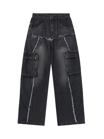 Makersluxe Multi-pocket Raw Edge Jeans