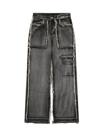 Makersluxe High Street Washed And Distressed Raw Edge Jeans - 2068