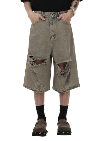 Makersluxe Wasteland Style Ripped And Dirty Denim Jort - 2118