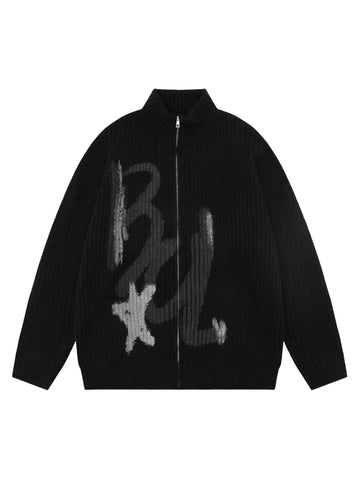 Makersluxe Vintage Graffiti Print Cardigan Sweater - 1988