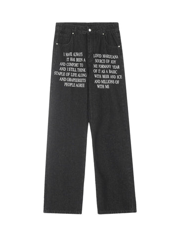 Makersluxe Letter Embroidery Hip-Hop Washed Jeans
