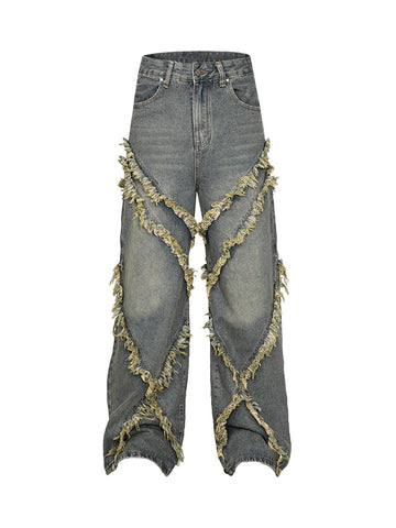 Makersluxe High Street Hip Hop Washed Distressed Jeans - 2069
