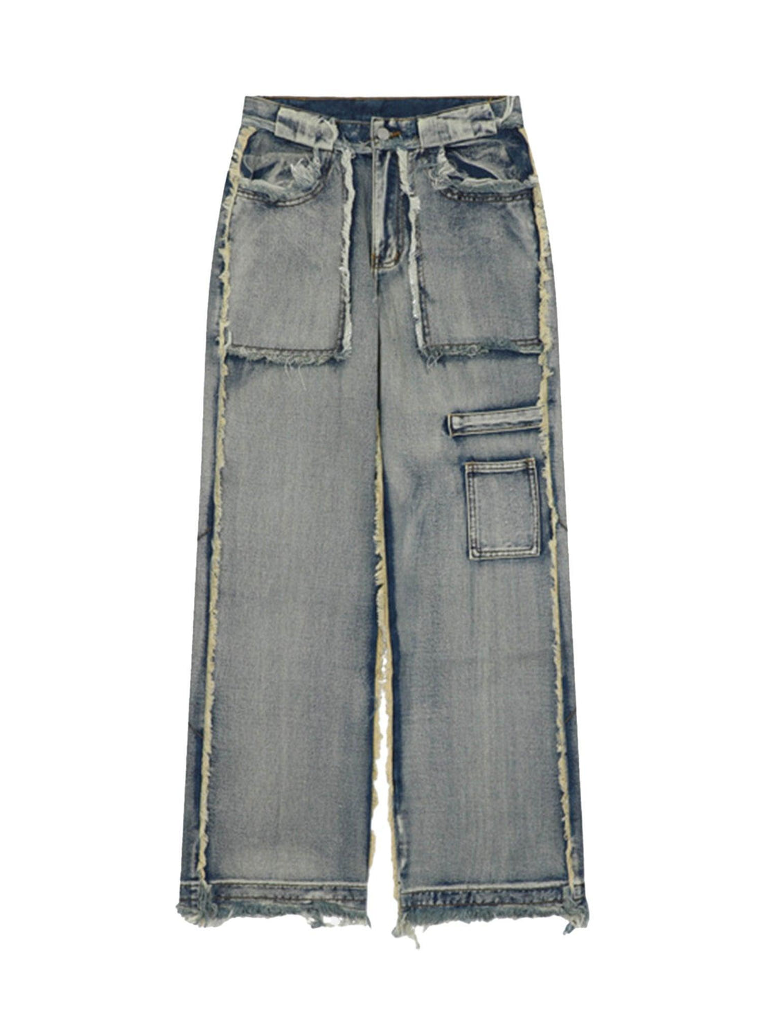 Makersluxe High Street Washed And Distressed Raw Edge Jeans - 2068