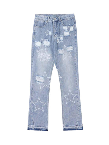 Makersluxe Star Print Ripped Jeans - 1741