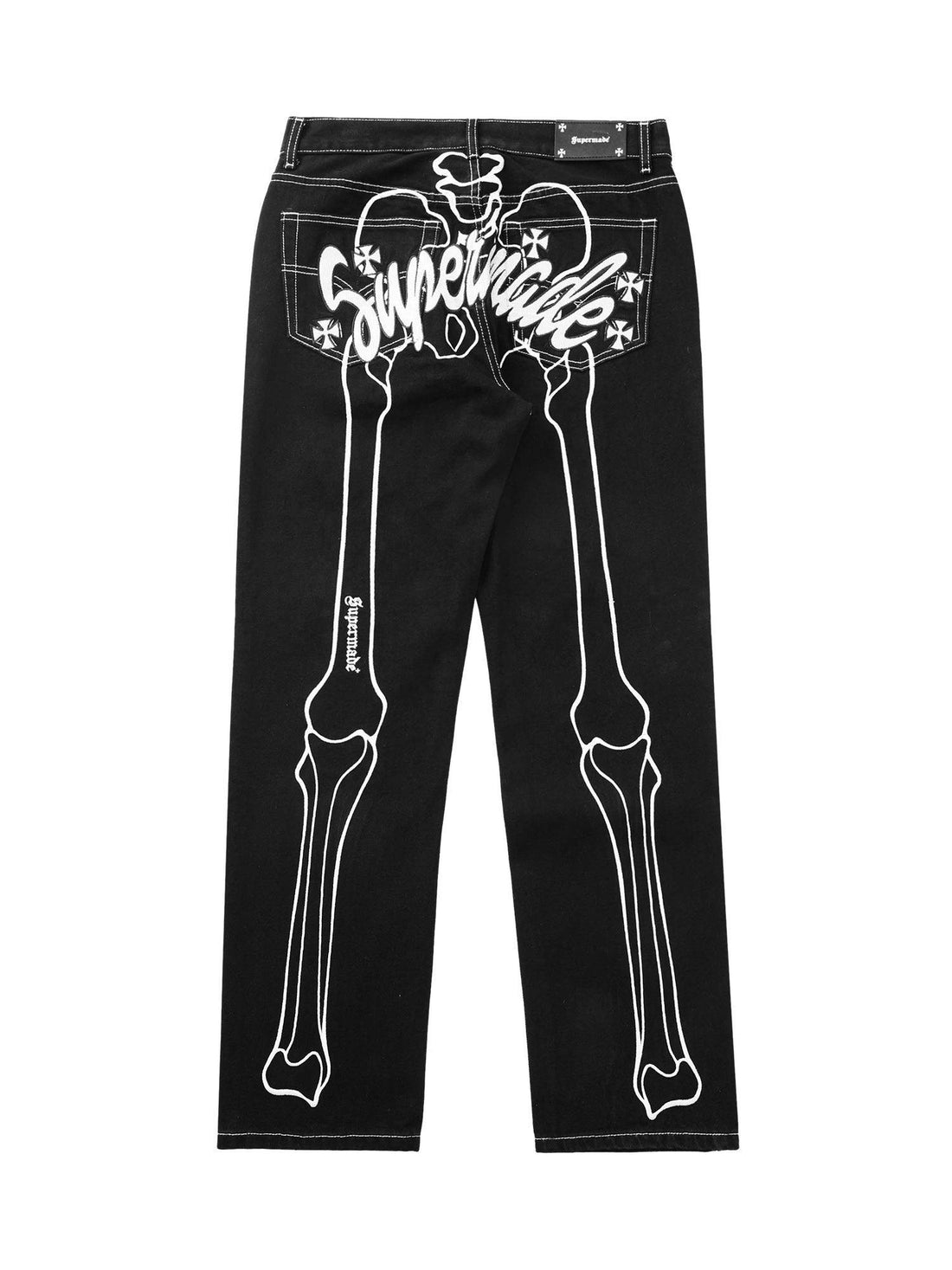 Makersluxe Hip Hop Bones Embroidered Jeans - 1859