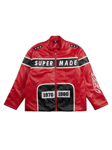 Makersluxe Vintage Biker Style Embroidered Leather Jacket - 1746