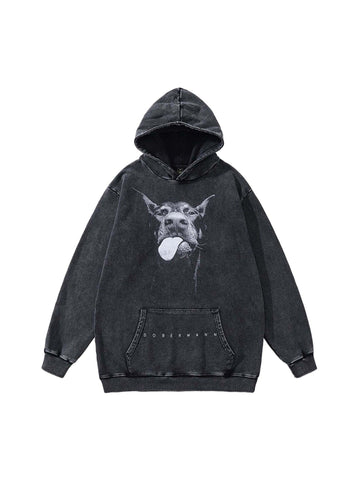 Makersluxe Dark Series Doberman Print Hip-hop Vintage Hoodie