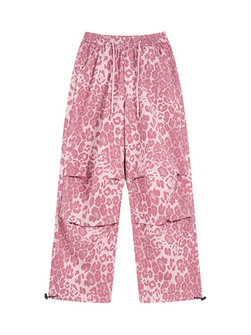 Makersluxe Retro Leopard Print Pink Casual Pants