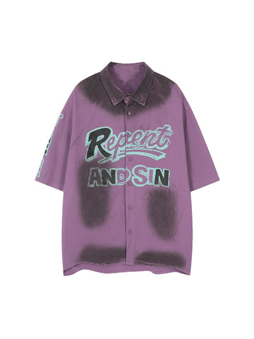 Makersluxe Retro Spray Paint Letter Print Shirt