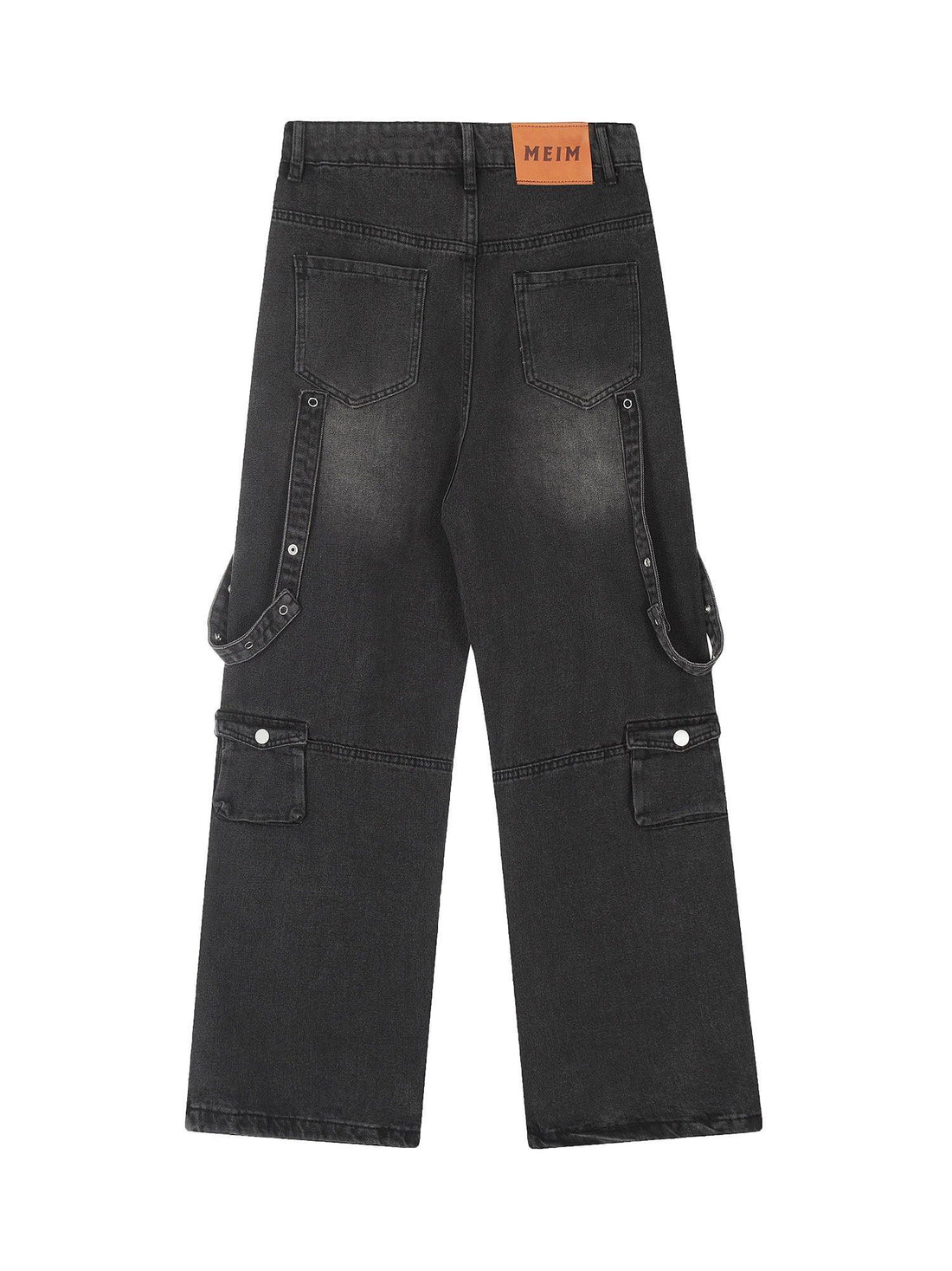 Makersluxe Vintage Washed Web Rivets Hip-Hop Jeans