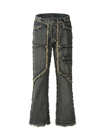 Makersluxe Old Raw Hem Straight Leg Micro Flare Jeans - 1960