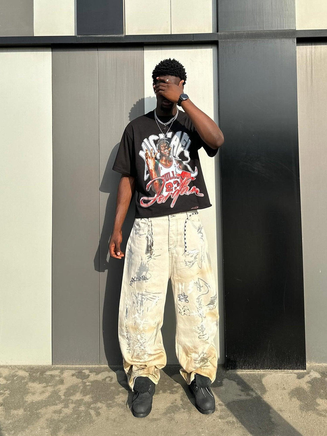 Makersluxe Hand-painted Graffiti Baggy Jeans - 1885