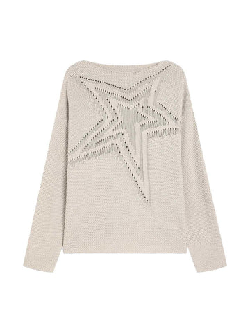 Makersluxe Star Cutout Dropped Shoulder Knit Sweater
