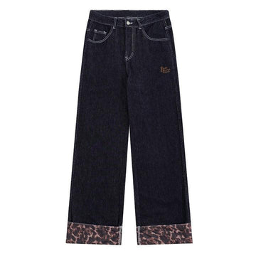 Makersluxe® Baggy Black Jeans Leopard Patchwork