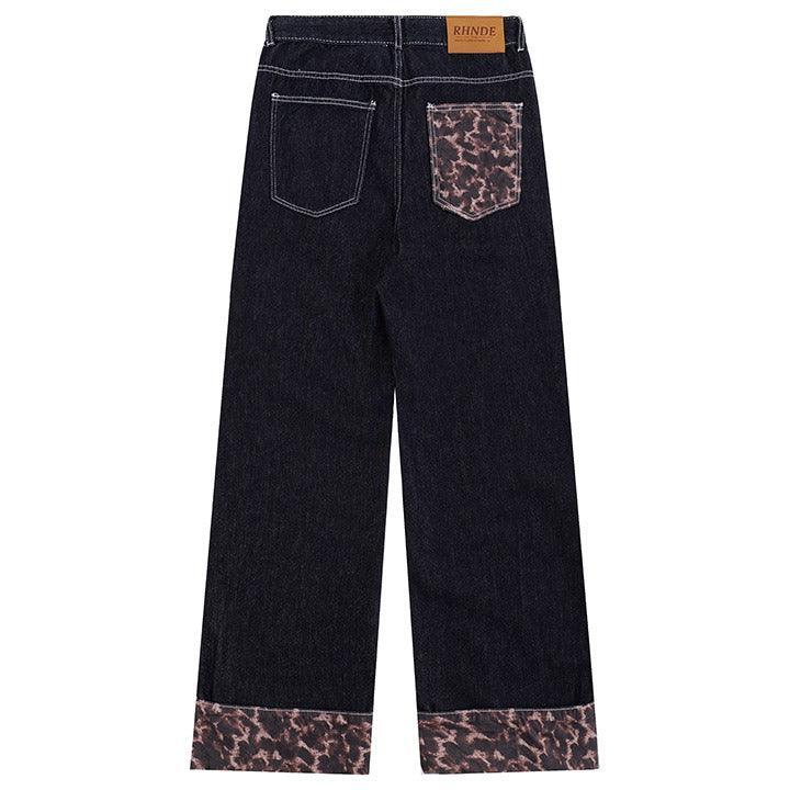 Makersluxe® Baggy Black Jeans Leopard Patchwork