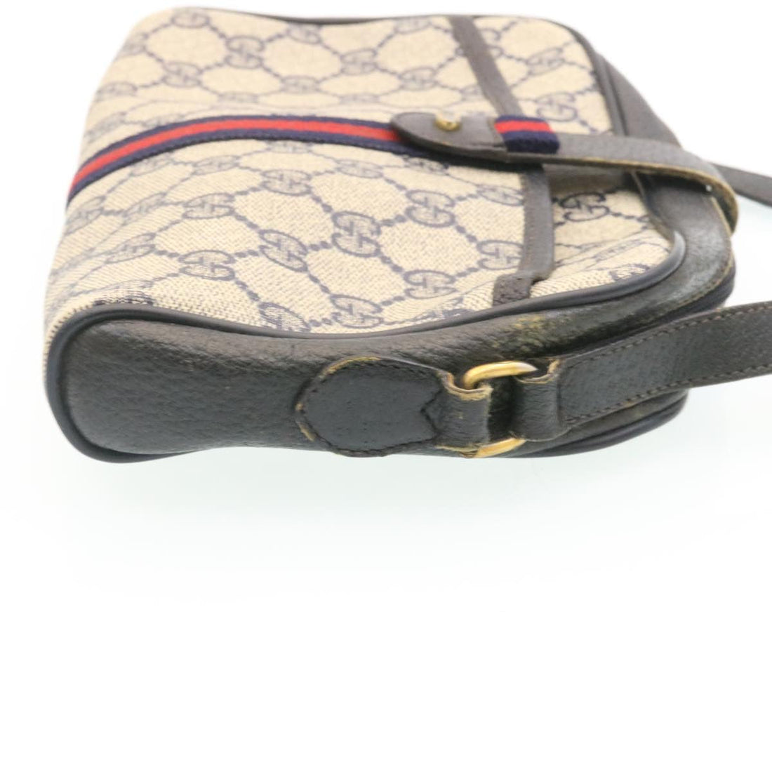 GUCCI Sherry Line GG Canvas Shoulder Bag PVC Leather Navy Red ai591