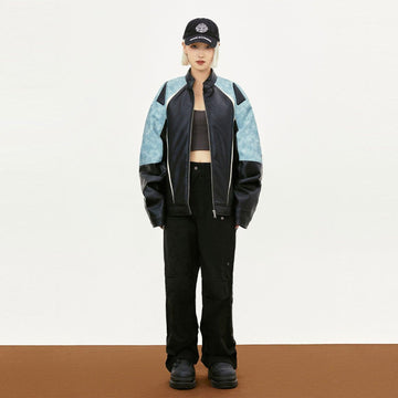 Loose Contrast Color Motorcycle Jacket