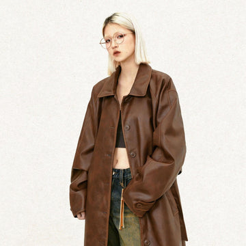 Y2k Solid Color Leather Coat
