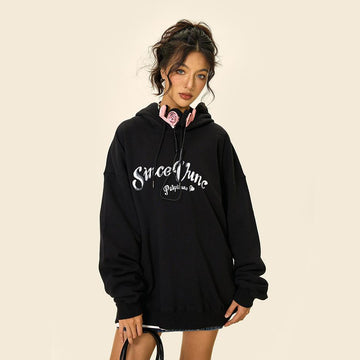 Loose Cursive Love Heart Hoodie