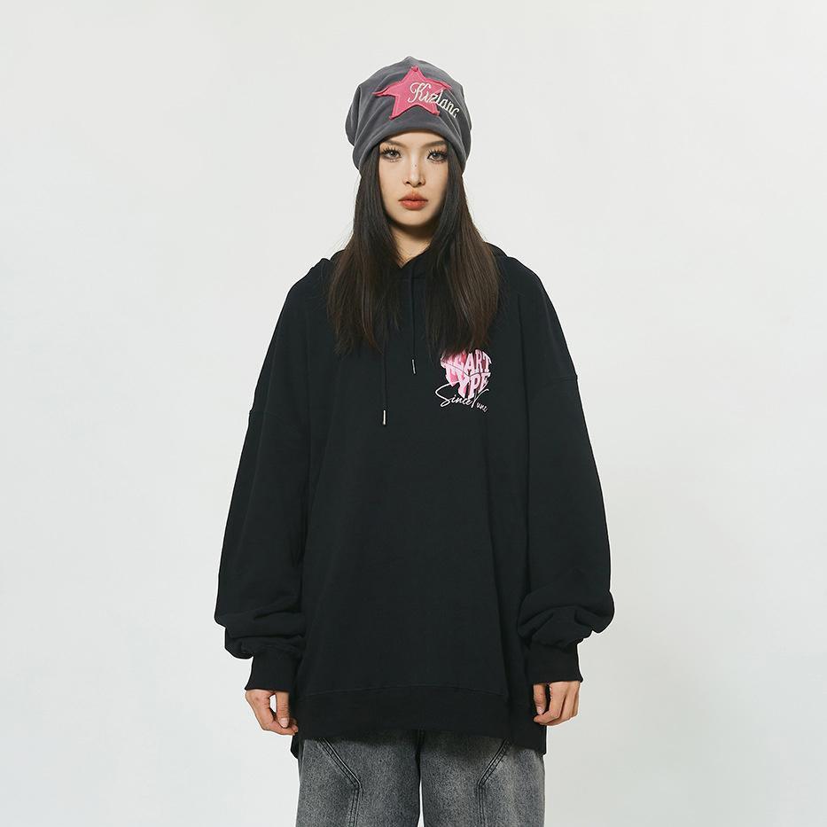Loose Peach Heart Washed Hoodie