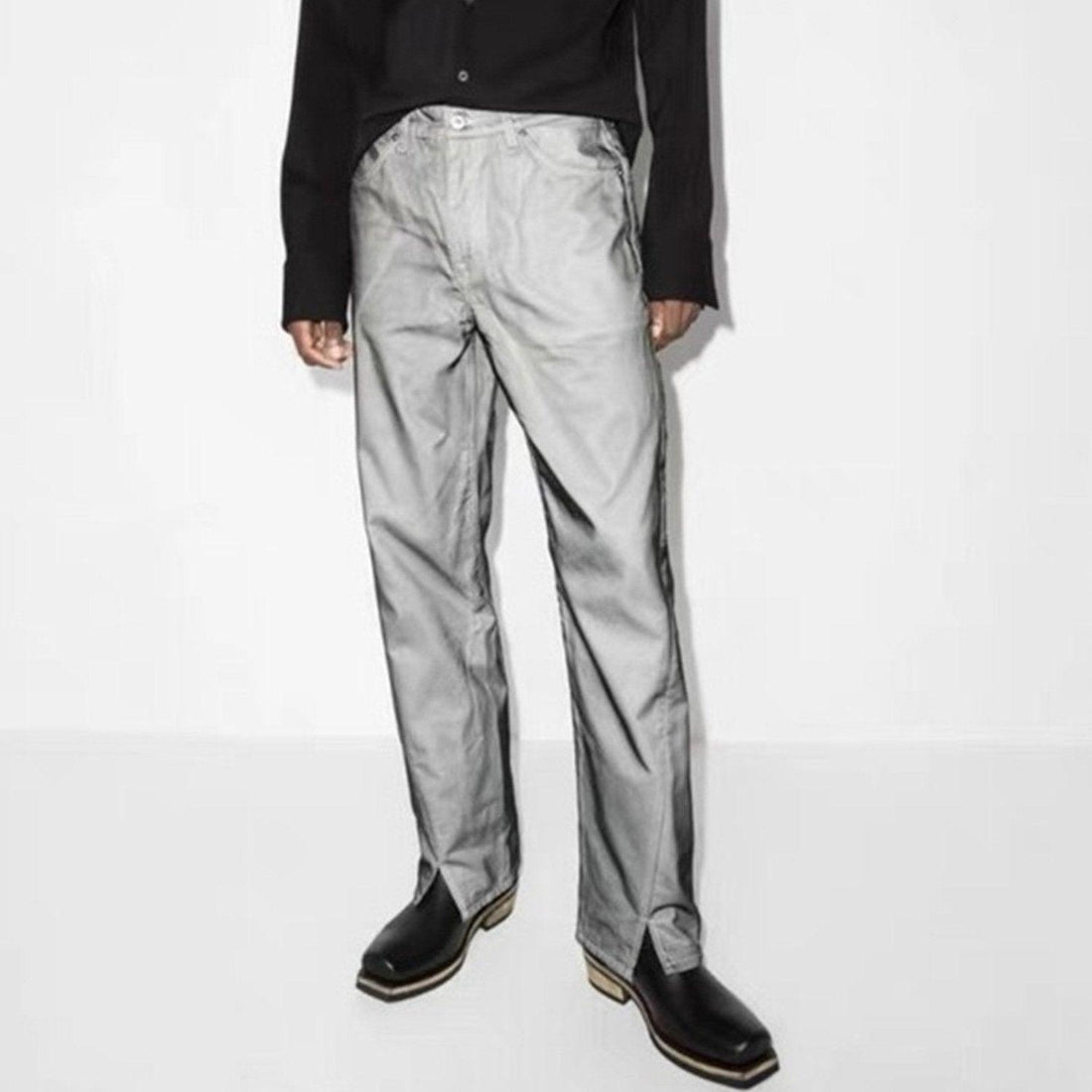 Reflective Gray Straight-Leg Jeans
