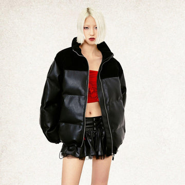 Loose Padded PU Leather Jacket