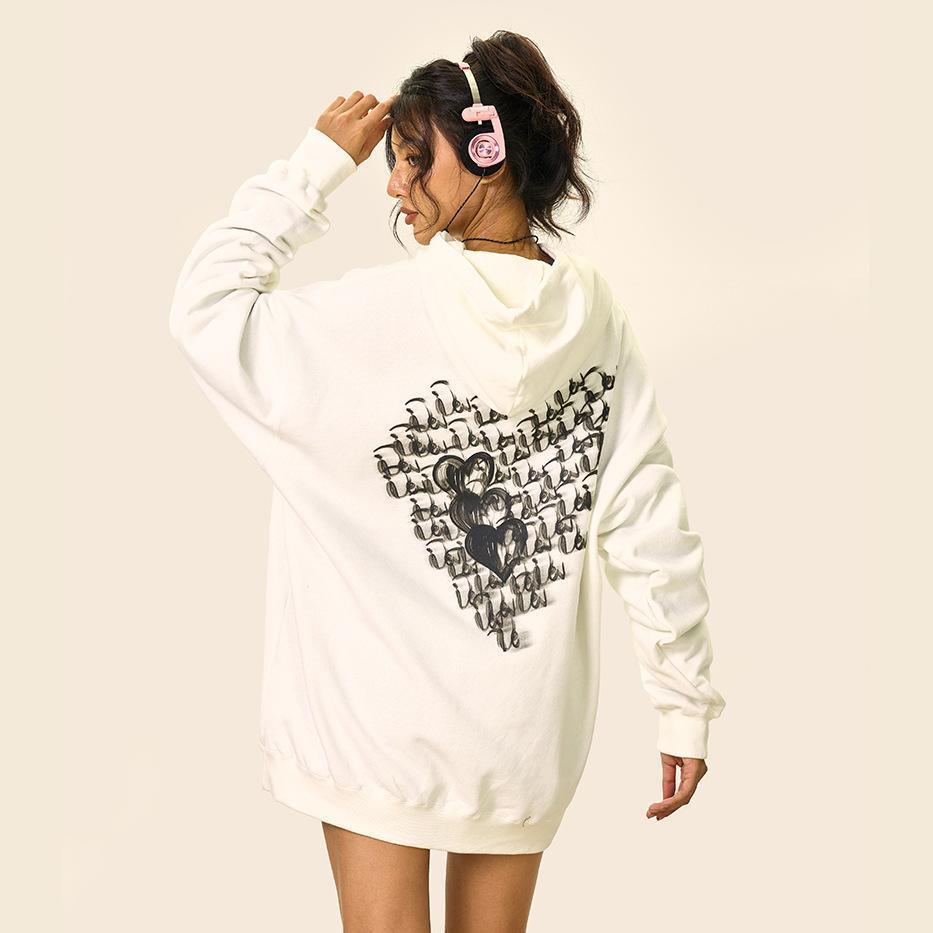 Loose Cursive Love Heart Hoodie