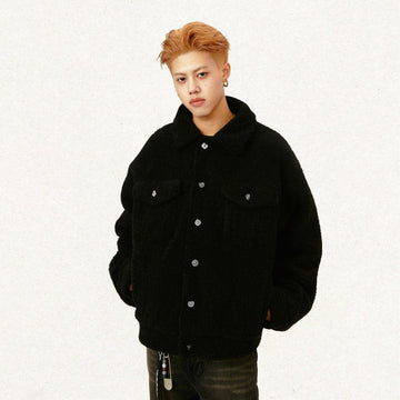 Loose Solid Color Lambs Wool Coat