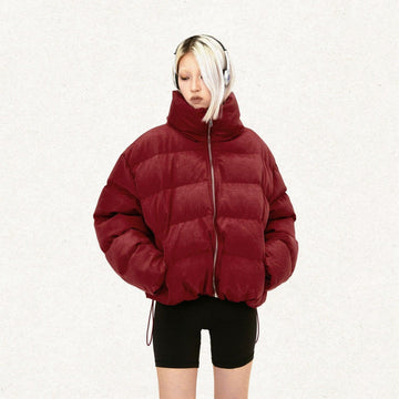 Solid Color Pleated Padded  Jacket