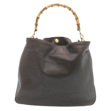 GUCCI Bamboo 2Way Shoulder Bag Leather Dark Brown ki1542