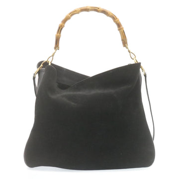GUCCI Bamboo Shoulder Bag Suede 2Way Hand Bag Black ki1651