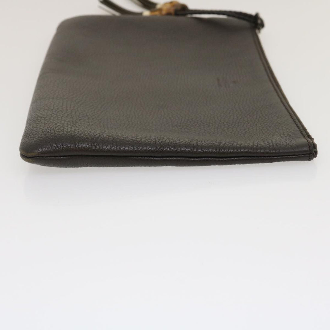 GUCCI Clutch Bag Leather Bamboo Brown ki1847
