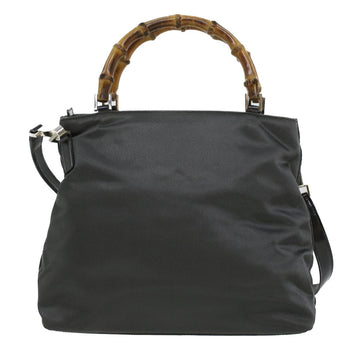 GUCCI Bamboo Hand Bag Nylon Gray ki2537