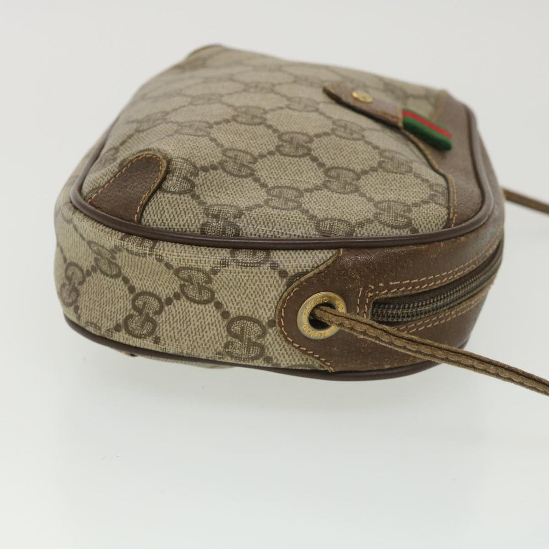 GUCCI GG Canvas Web Sherry Line Shoulder Bag PVC Leather Beige Green ki2800