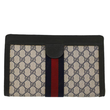 GUCCI GG Canvas Sherry Line Clutch Bag Gray Red Navy 64.014.2125.28 ki3048