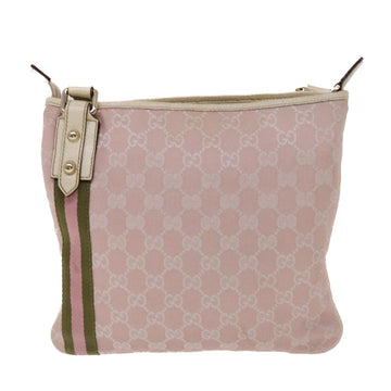 GUCCI GG Canvas Sherry Line Shoulder Bag Pink Khaki 144388 ki3108