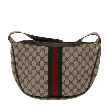 GUCCI GG Canvas Web Sherry Line Shoulder Bag PVC Leather Beige Green ki3157