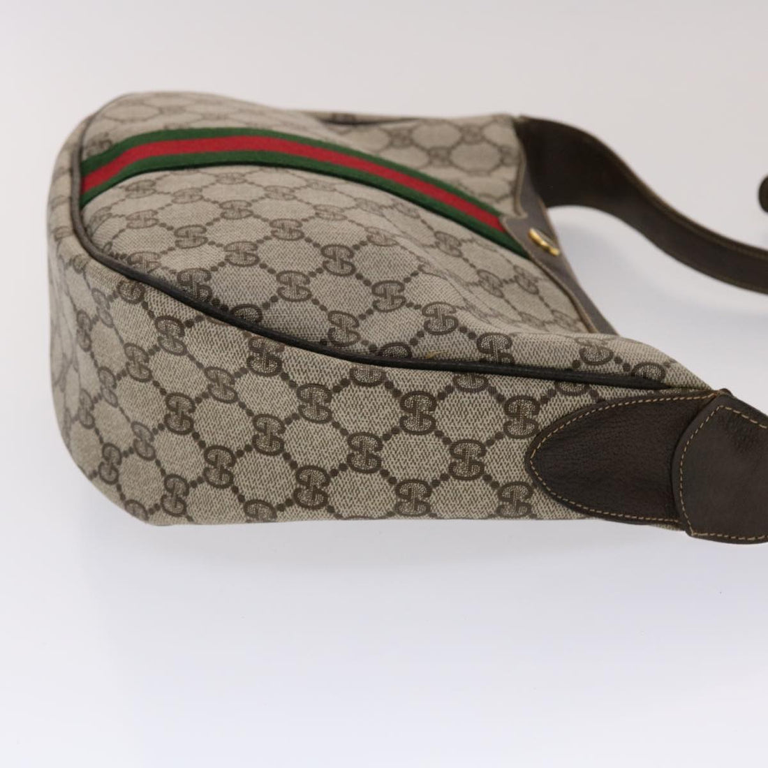 GUCCI GG Canvas Web Sherry Line Shoulder Bag PVC Leather Beige Green ki3157