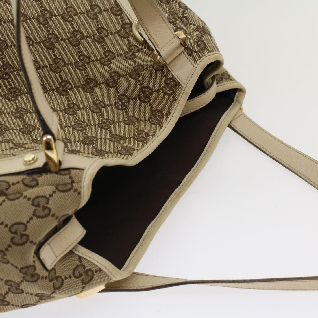 GUCCI GG Canvas Abbey Tote Bag Leather Beige 130736 ki3249