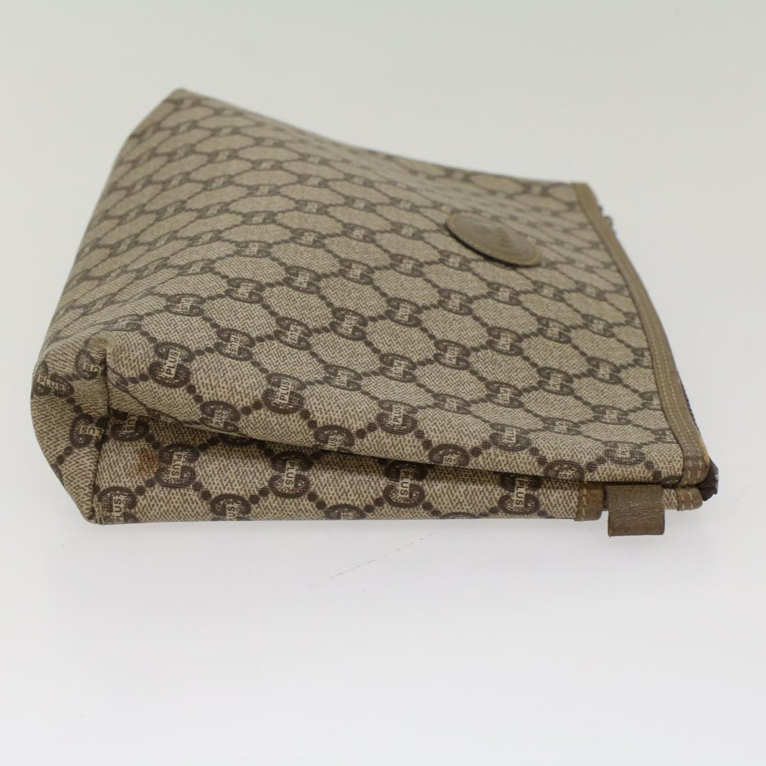 GUCCI GG PLUS Canvas Clutch Bag PVC Leather Beige ki3327