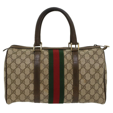GUCCI GG Canvas Web Sherry Line Boston Bag PVC Leather Beige Green ki3376