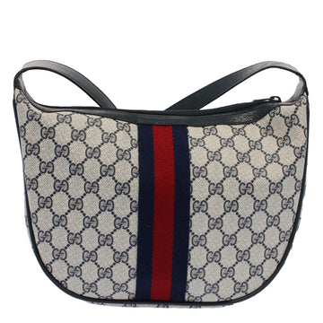 GUCCI GG Canvas Sherry Line Shoulder Bag PVC Leather Gray Navy Red ki3382