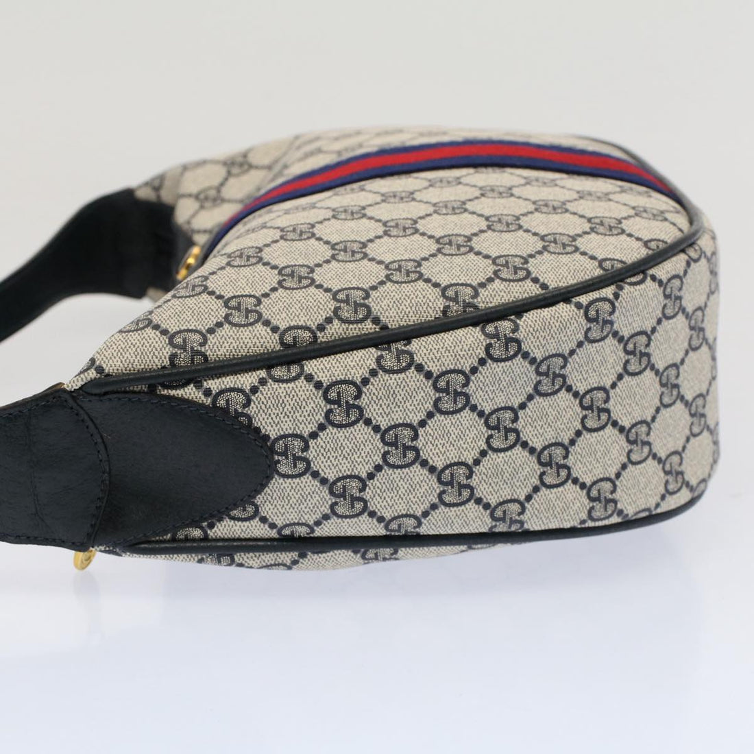 GUCCI GG Canvas Sherry Line Shoulder Bag PVC Leather Gray Navy Red ki3382