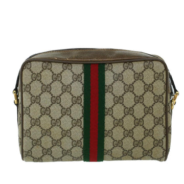 GUCCI GG Canvas Web Sherry Line Shoulder Bag PVC Leather Beige Green ki3425