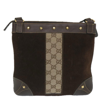 GUCCI GG Canvas Shoulder Bag Suede Beige Brown 120898 ki3660