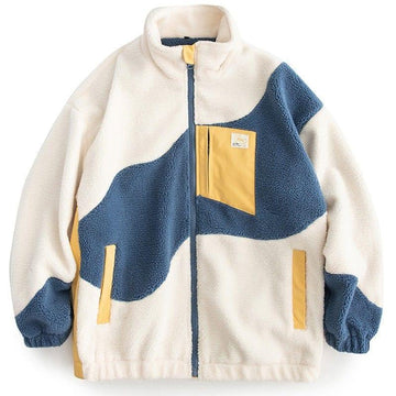 Lamb Woolen Winter Coat Patchwork Color Block