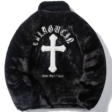 Makersluxe® Faux Fur Winter Coat Embroidery Cross