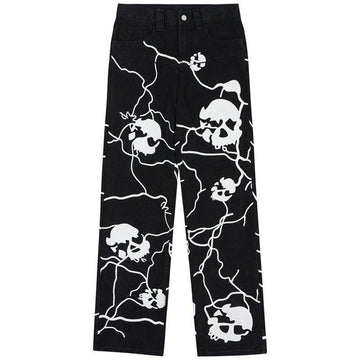 1984 Hip Hop Style Jeans Lightning and Skull