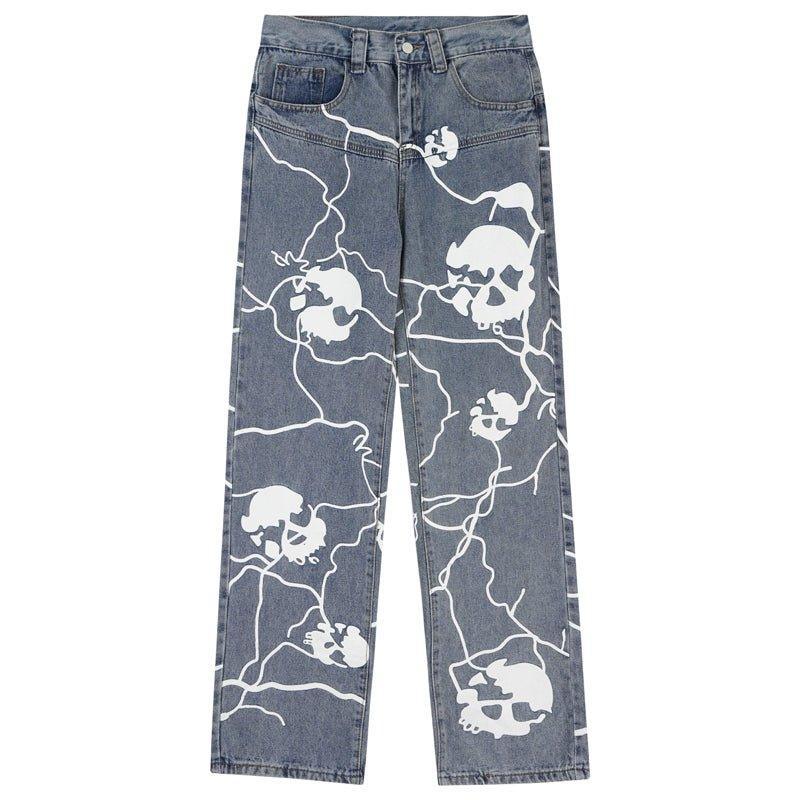 1984 Hip Hop Style Jeans Lightning and Skull