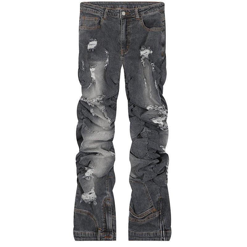 1984 Hip Hop Style Jeans Ripped Folds